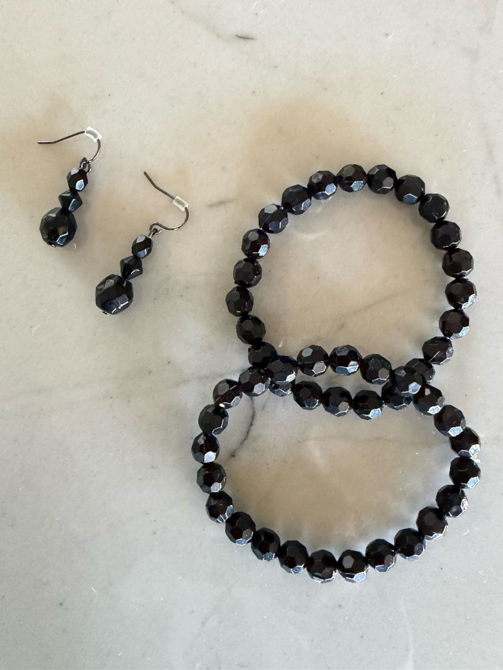Earrings Bracelet Set Black Beads Y2K 90's Vintage